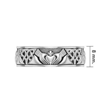 Celtic Claddagh 14K White Gold Spinner Ring WRI768 - Jewelry